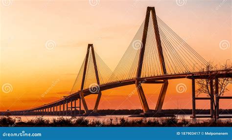 Cooper River Bridge at Night in South Carolina Stock Image - Image of ...