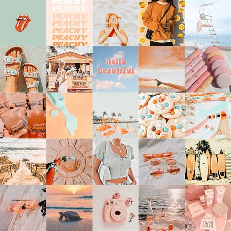 Beach Peach Aesthetic Wall collage Kit Beach Aesthetic | Etsy