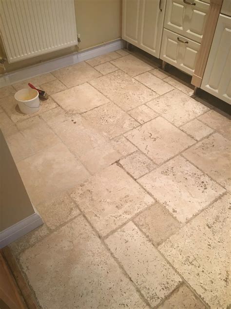 Deep Cleaning Tumbled Travertine Kitchen Tiles in Godstone, East Surrey ...