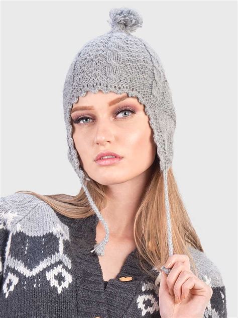 INTI ALPACA Womens Handmade Ear Flaps Hat knitted with Alpaca Wool for ...