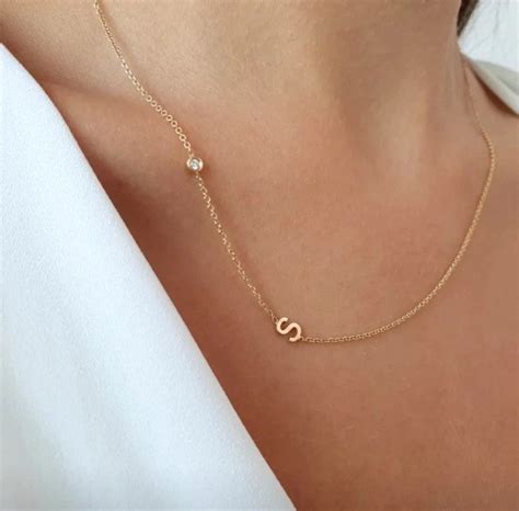 Birthstone Initial Diamond Necklace, 14k Gold Letter Necklace ...