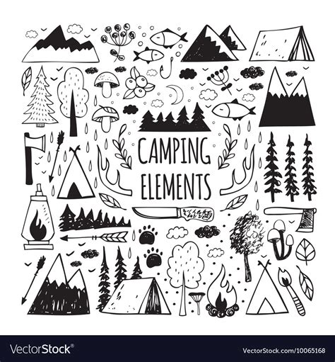 Set of hand-drawn elements for design logo camping