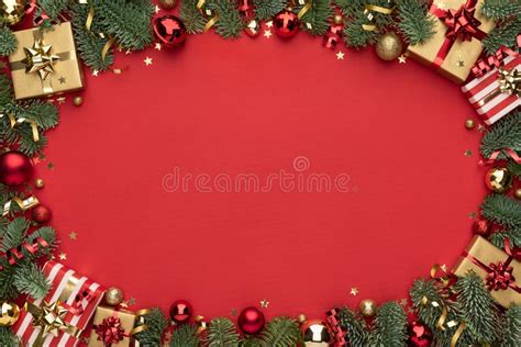 Christmas Frame on Red Background Stock Photo - Image of xmas, space ...