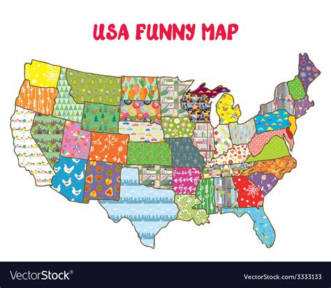 United states funny map with patterns Royalty Free Vector