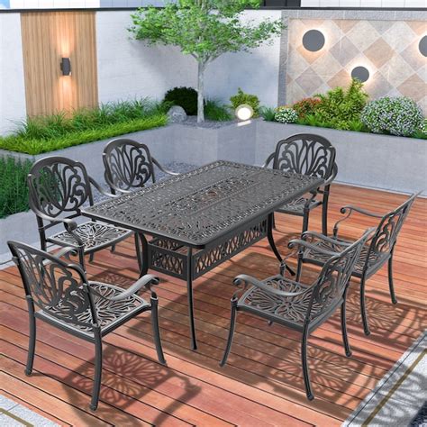 GZMR 7-Piece Set Of Cast Aluminum Patio Furniture 7-Piece Black Patio ...