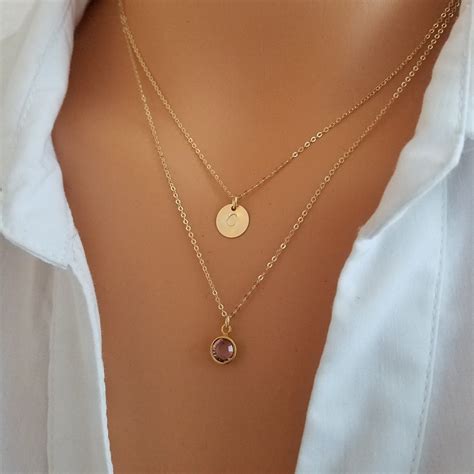 Initial Necklace, Birthstone Necklace, Necklaces for Women, Layering ...