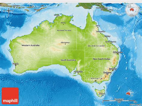 Physical 3D Map of Australia, satellite outside, shaded relief sea