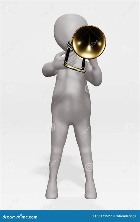 Render of Cartoon Character with Trombone Stock Illustration ...