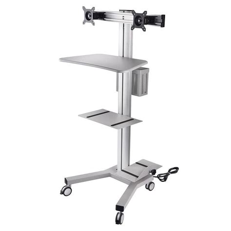 Yescom Mobile Computer Cart Workstation with 2-Monitor Mount | Computer ...