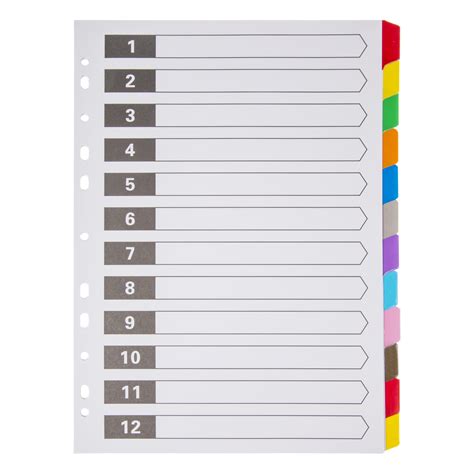 A4 Dividers - 12 Coloured Tabs