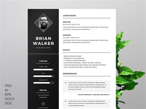 Free Clean Modern Minimal CV Resume Template in Photoshop (PSD), Illus ...