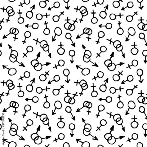 Seamless pattern with female and male gender symbols hand drawn outline ...