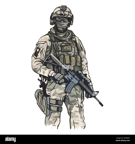 Military infantry. Cartoon soldier isolated drawing. Vector art of army ...