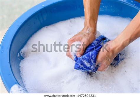 Hand Washing Clothes Blue Basin Stock Photo (Edit Now) 1472804231