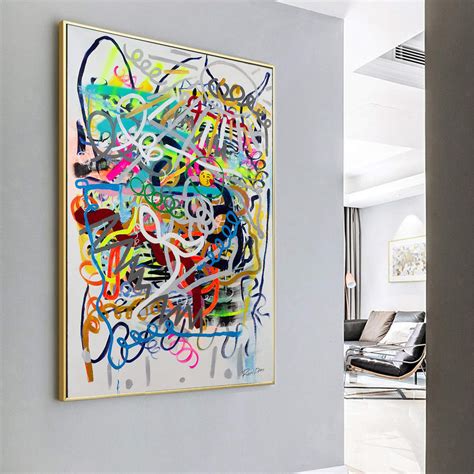 Colorful Modern Abstract Print on Canvas with Kiss Emoji | Artwork ...