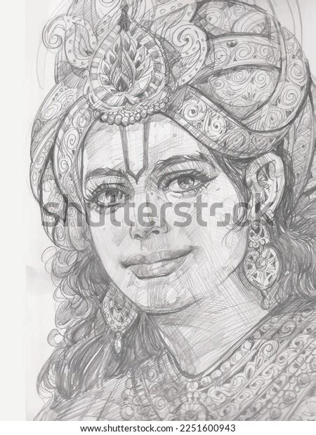 Lord Shri Krishna Face Pencil Sketch Stock Vector (Royalty Free ...