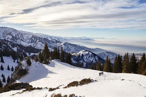 Premium Photo | Hikers in the snowy mountains