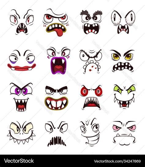 Monster face emoji cartoon scary emoticons Vector Image