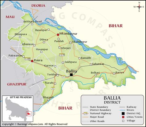 Ballia District Map, District Map of Ballia, Uttar Pradesh, India