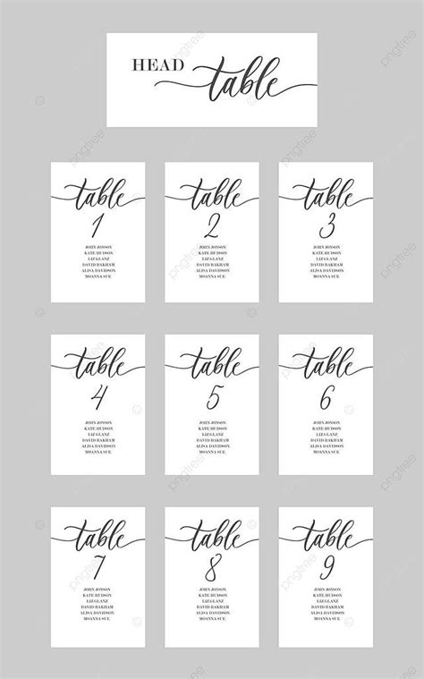 Template For Elegant Wedding Seating Cards With Calligraphy Numbers And ...