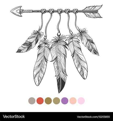 Colorng tribal arrow and feathers Royalty Free Vector Image