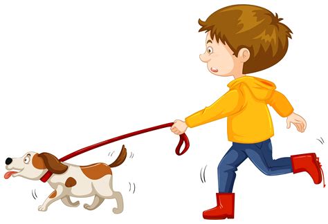 Little Boy Walking Dog 298196 Vector Art At Vecteezy