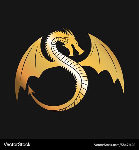 Golden logo winged dragon Royalty Free Vector Image