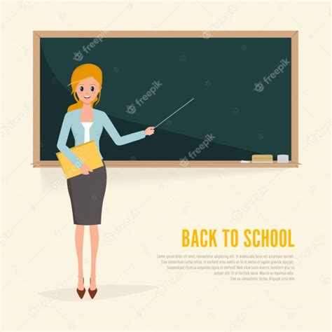 Teacher pointing to blackboard in classroom. | Premium Vector