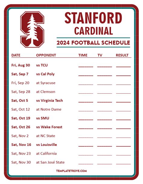 Printable 2024 Stanford Cardinal Football Schedule