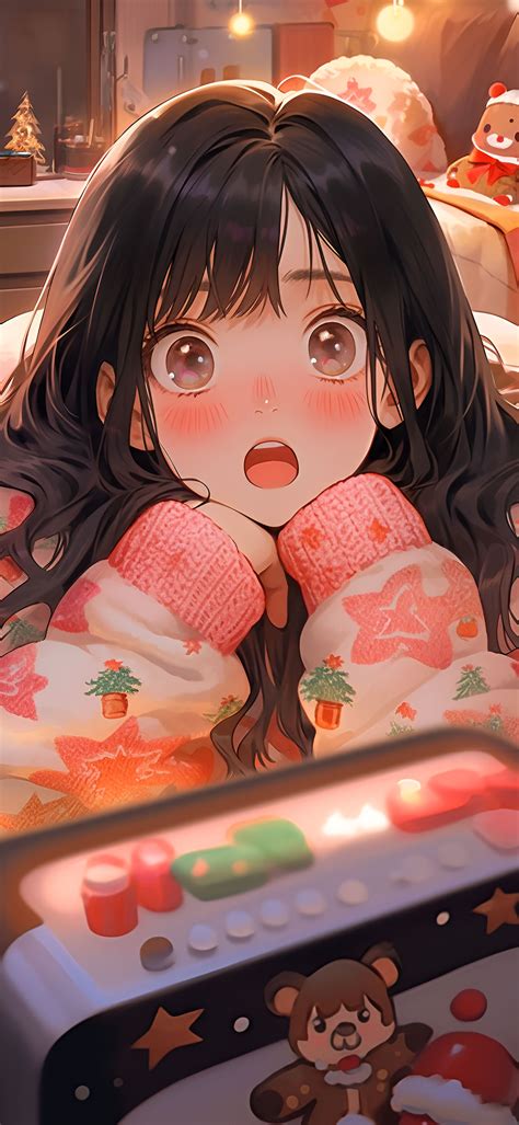 Surprised Anime Girl in Winter Sweater Wallpapers - Cozy Wallpaper