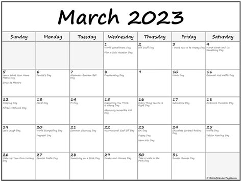 March 2023 with holidays calendar