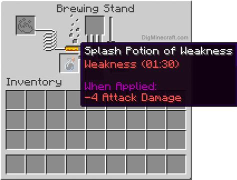 How to make a Splash Potion of Weakness (1:30/1:07) in Minecraft