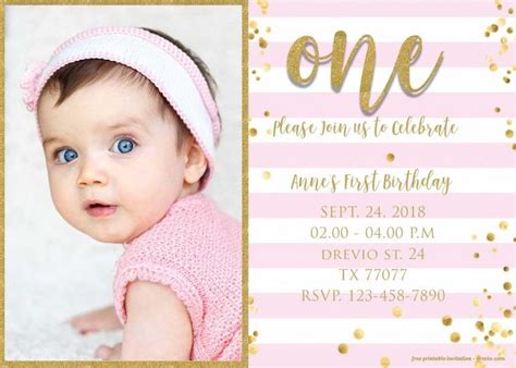 birthday invitations digital First birthday invitation girl pink cake ...