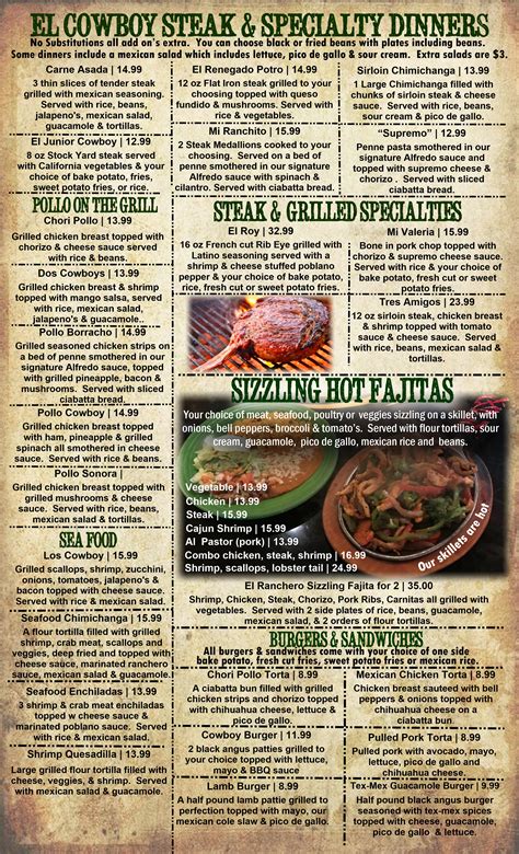 DINNER MENU - El Cowboy Tex Mex Grill & Saloon