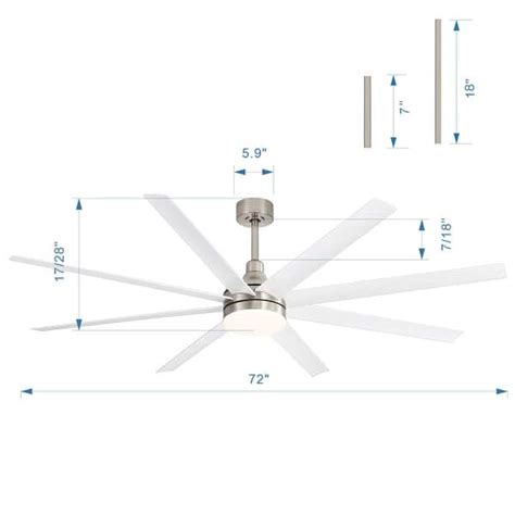 72 Inch Satin Nickel LED Ceiling Fan with Light Remote(8-Blade) - Satin ...