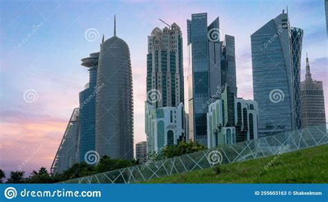 The Skyline of Doha City Center during Evening Stock Image - Image of ...