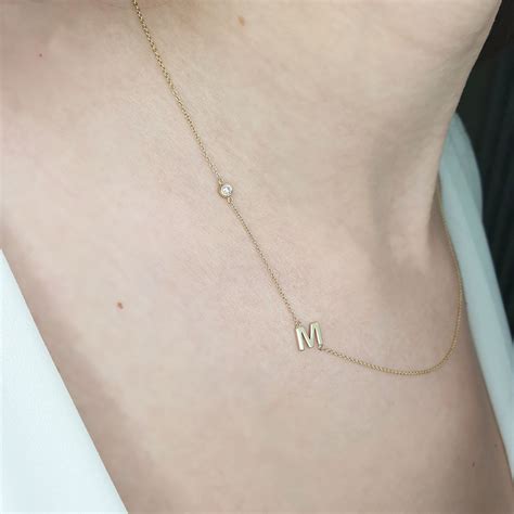 Birthstone Initial Diamond Necklace 14k Gold Letter Necklace - Etsy