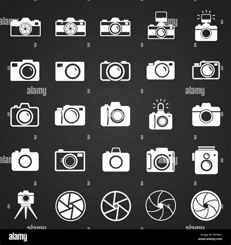 Photo camera icon set on black background for graphic and web design ...