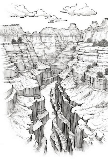 Premium Photo | A drawing of the grand canyon.