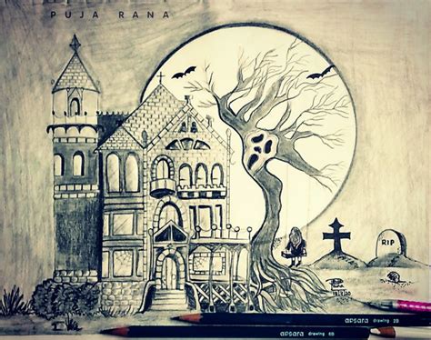 #Haunted House Pencil Sketch