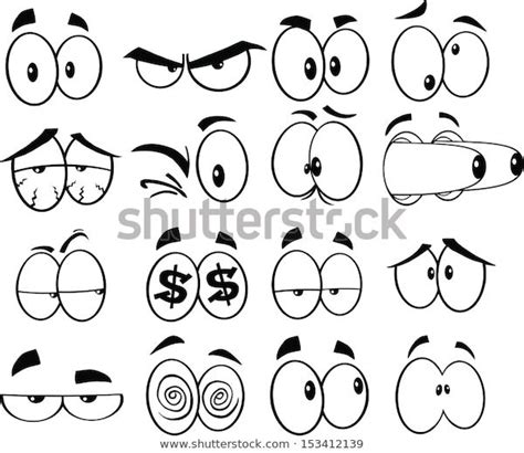 Black and White Cartoon Funny Eyes Set - Raster Collection