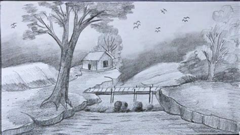 Easy nature drawing, Amazing full pencil sketch of scenery drawing ...