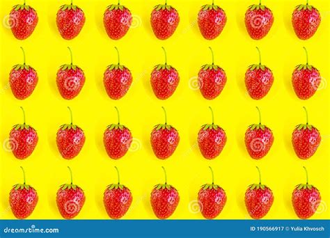 Strawberry Pattern on Bright Yellow Background Stock Illustration ...