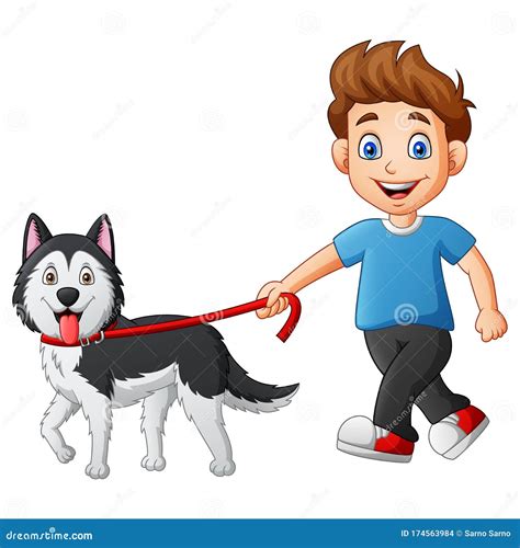 Cartoon Boy Walking With A Dog Stock Vector Illustration Of Cartoon