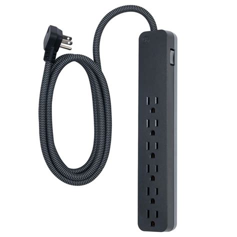 GE 6-Outlet Surge Protector with 6 ft. Braided Extension Cord, Black ...