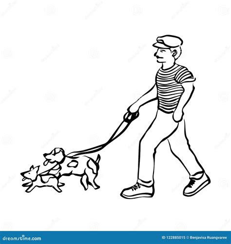 Guy Walking The Dogs As A Dog Breeding Concept Flat Vector Stock