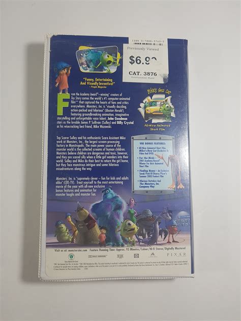 Monsters Inc Disneypixar Collectable Vhs Starring Billy Crystal And ...