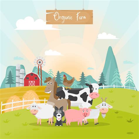 cute animals farm cartoon in organic rural farm. 426565 Vector Art at ...