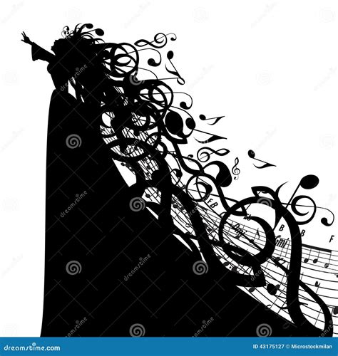 Vector Silhouette Of Woman With Musical Symbols | CartoonDealer.com ...