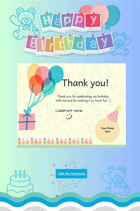 Birthday Thank You Card, Birthday Thank You Card Template, Simple ...